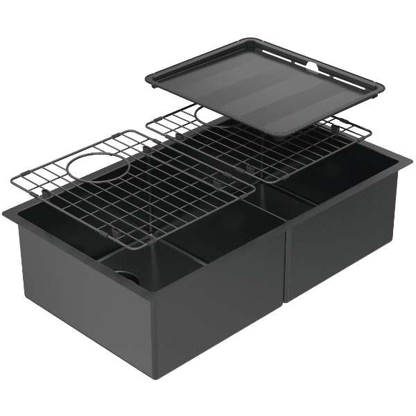 Abey piazza-finishes Piazza Double Square Bowl Black Pearl Kitchen Sinks