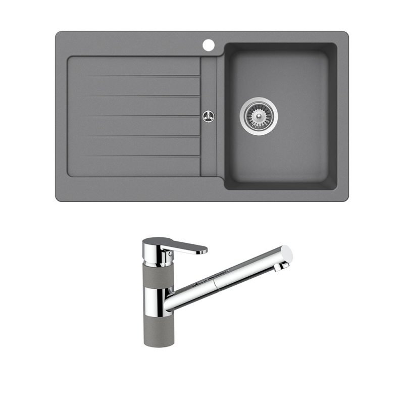 Schock abey-packages Schock Typos Single Bowl with Right Hand Drainer 1TH & 400710CR Pull Out Kitchen Mixer Croma Kitchen Sinks