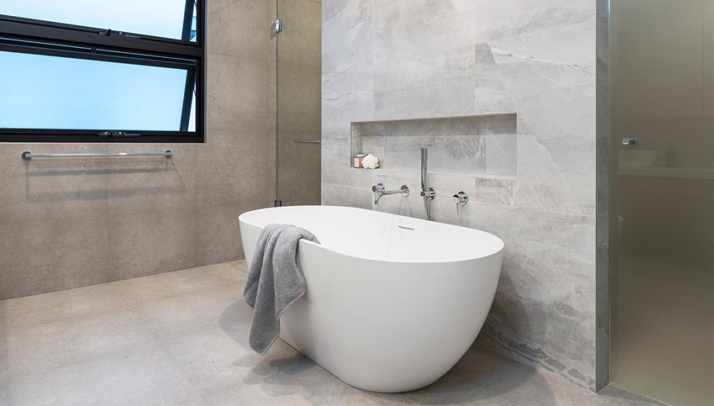 Bathroom with freestanding bath.