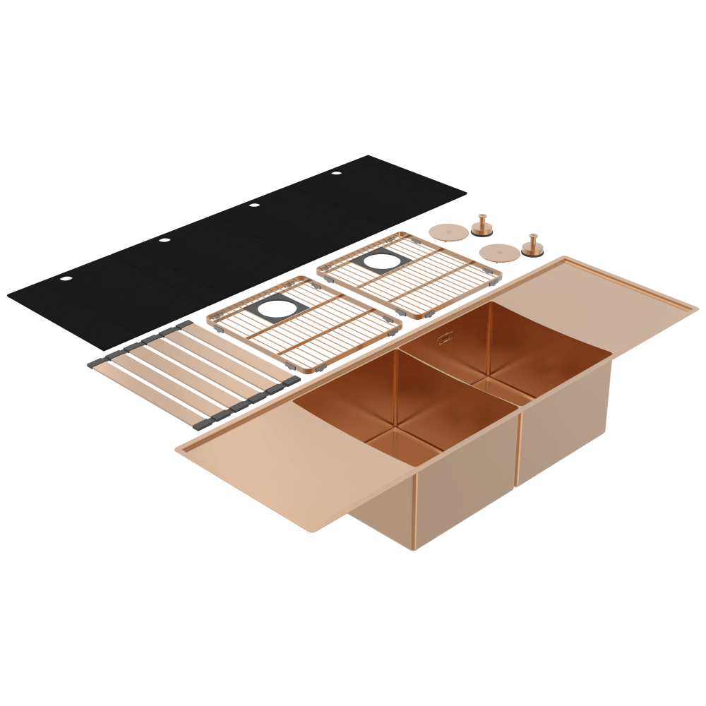 Abey Boutique abey-blugano Boutique Lugano Double Bowl & Double Drainer Artisan Copper Kitchen Sinks