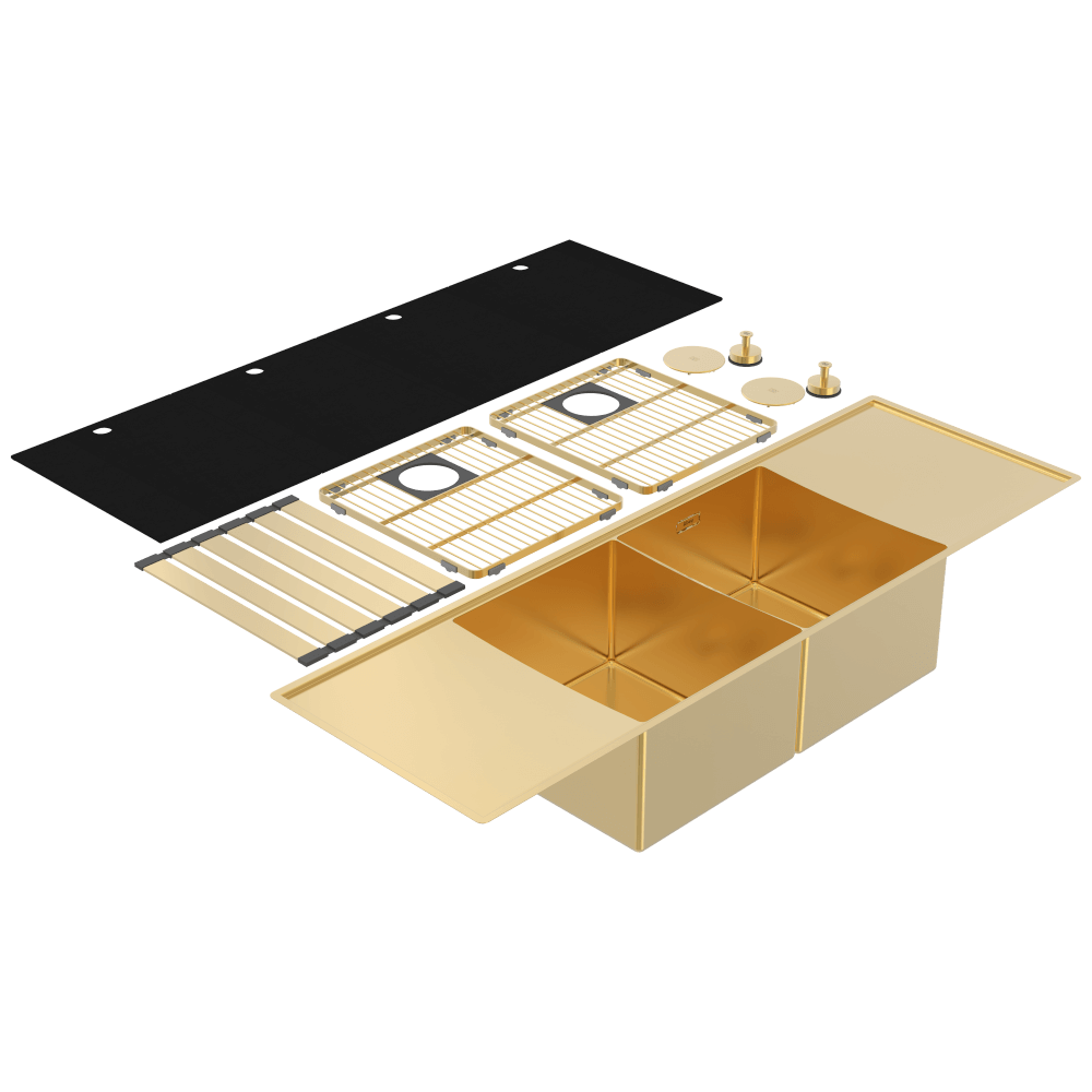 Abey Boutique abey-blugano Boutique Lugano Double Bowl & Double Drainer Eureka Gold Kitchen Sinks