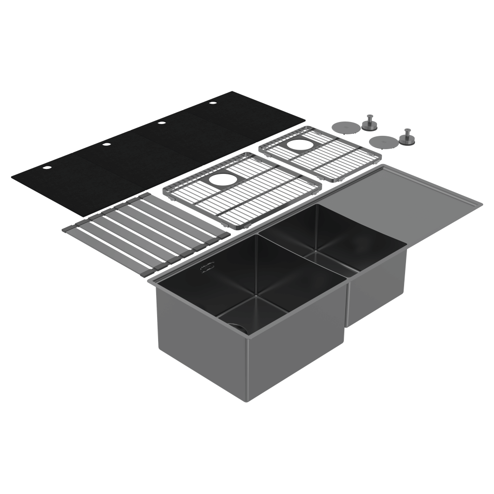 Abey Boutique abey-blugano Boutique Lugano One & One Quarter Drainer Left Hand Bowl Black Pearl Kitchen Sinks