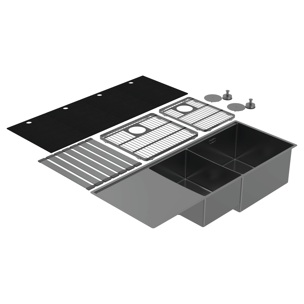 Abey Boutique abey-blugano Boutique Lugano One & One Quarter Drainer Right Hand Bowl Black Pearl Kitchen Sinks