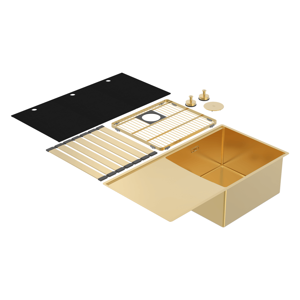 Abey Boutique abey-blugano Boutique Lugano Single Bowl & Drainer Right Hand Bowl Eureka Gold Kitchen Sinks