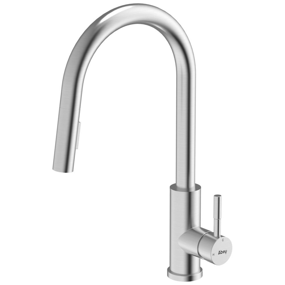 Abey abey-304 304 Gooseneck Pull Out Dual Spray Function Brushed Steel Kitchen Mixer Kitchen Taps & Mixers