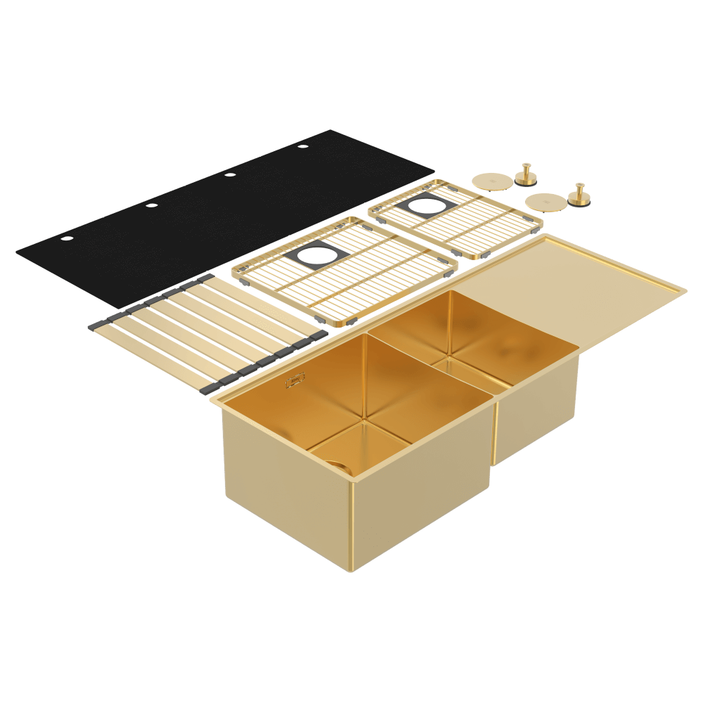 Abey Boutique abey-blugano Boutique Lugano One & One Quarter Drainer Left Hand Bowl Eureka Gold Kitchen Sinks