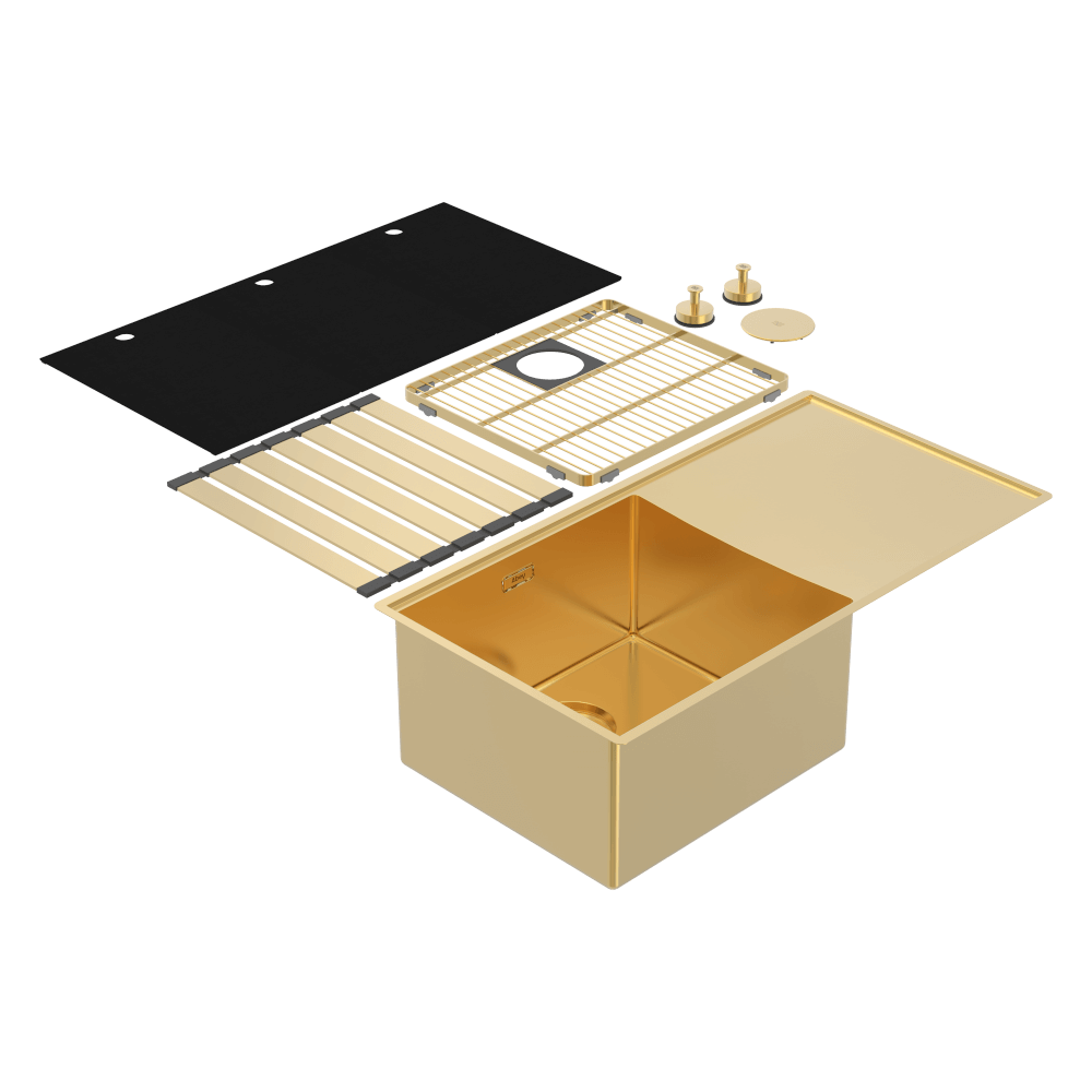 Abey Boutique abey-blugano Boutique Lugano Single Bowl & Drainer Left Hand Bowl Eureka Gold Kitchen Sinks