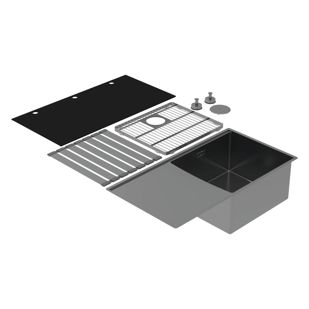 Abey Boutique abey-blugano Boutique Lugano Single Bowl & Drainer Right Hand Bowl Black Pearl Kitchen Sinks